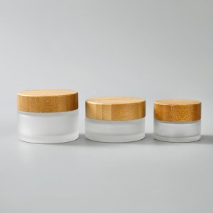 Round 5g 10g 30g Frosted Bamboo Lid Glass Cream Jars