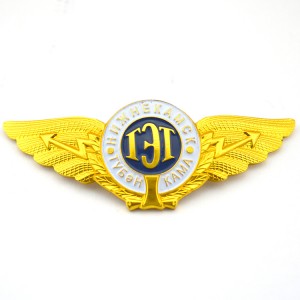 Amostra grátis faça seu próprio logotipo personalizado metal bronze banhado a ouro emblema de pino de asas piloto