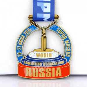 រោងចក្រថោក Hollow Out រចនាផ្ទាល់ខ្លួន សមាគមលើកដៃពិភពលោក Custom Russia Double Sides Sport Weightlifting Medals
