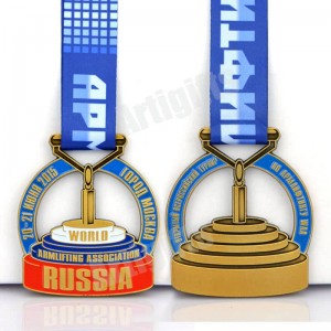 Factory Cheap Hollow Out Personalized Design World Arm Lifting Association Custom Russia Double Sides Sport Weightlifting Powerlifting Medals