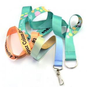 ຕົວຢ່າງຟຣີໂລຫະ Hook ໂອນຄວາມຮ້ອນ Cute Lanyards Accessories Logo Neck Polyester Sublimation Custom Lanyard