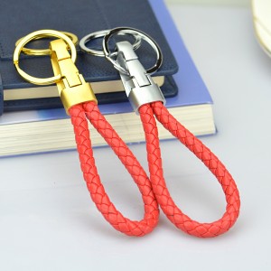 គ្រឿងបន្លាស់ខ្សែសង្វាក់រថយន្ត ឡុង ពូ ខ្សែស្បែក Charm Keyring Keyring Handmade Braided Leather Rope Leather Strap Keychain