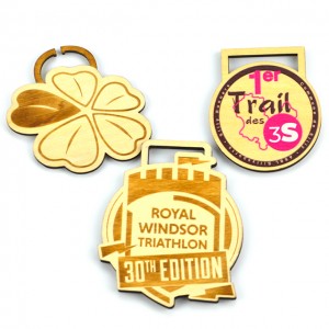 China Metal Button Badge Pin Supplier –  Wholesale Custom Design With Laser Engraving Logo Sport Marathon Wood Medals Holder Souvenir Blank Wooden Medal – Artigifts