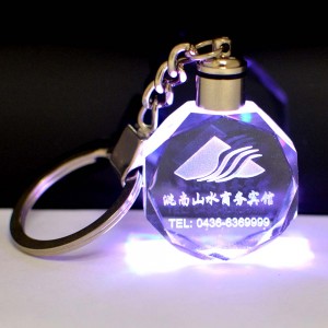 I-Wholesale Custom Made 3D Car Ilogo I-Glass Key Ring Led Light Keyring I-Crystal Keychain Laser Engraving Key Chain
