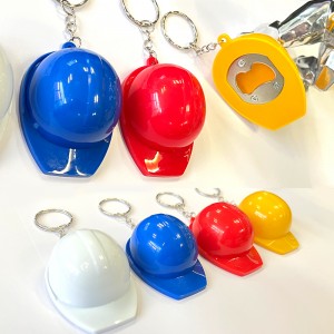 Mini Keyring Professional Factory Custom Hard Plastic Hats Key Chains Bottle Opener Safety Construction Helmet Plastic Keychain