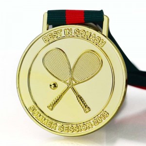 No Siparîşa Kêmtirîn Madalya û Ribbons Blank Ji Bo Firotanê Pêşbaziya Şampiyonê Sporê Xelata Xweseriya Zêrîn Zêv Bronz Metal Medalya Badminton
