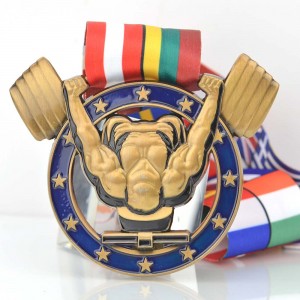 Borongan Powerlifting Weightlifting Medali Engraved Sublimation Adat Medali Pita