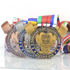 थोक पावरलिफ्टिंग भारोत्तोलन पदक उत्कीर्ण उच्च बनाने की क्रिया कस्टम पदक रिबन