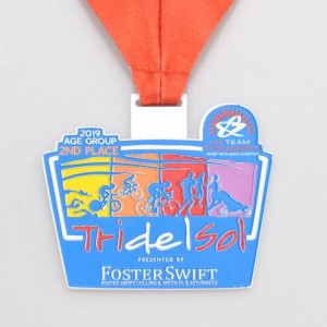 Fabricación de deseño creativo personalizado Medalla de dobre lado Xogo de bicicletas de debuxos animados Medalla de carreiras de bicicletas personalizada