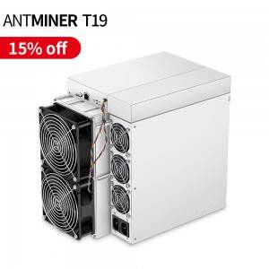 Shitet nxehtë minator i mirë Antminer T19 BTC Me origjinal Psu Bitcoin Miner në magazinë.