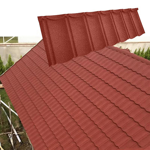 Tanzania Classic Tile 0,4 Red Color ar akmens pārklājumu metāla jumta šindeļi Filipīnās