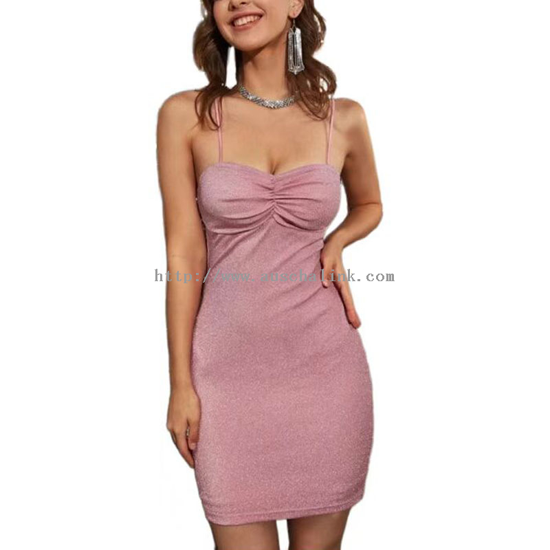 Pink Halter Sequin Skinny Mini Sexy Dress