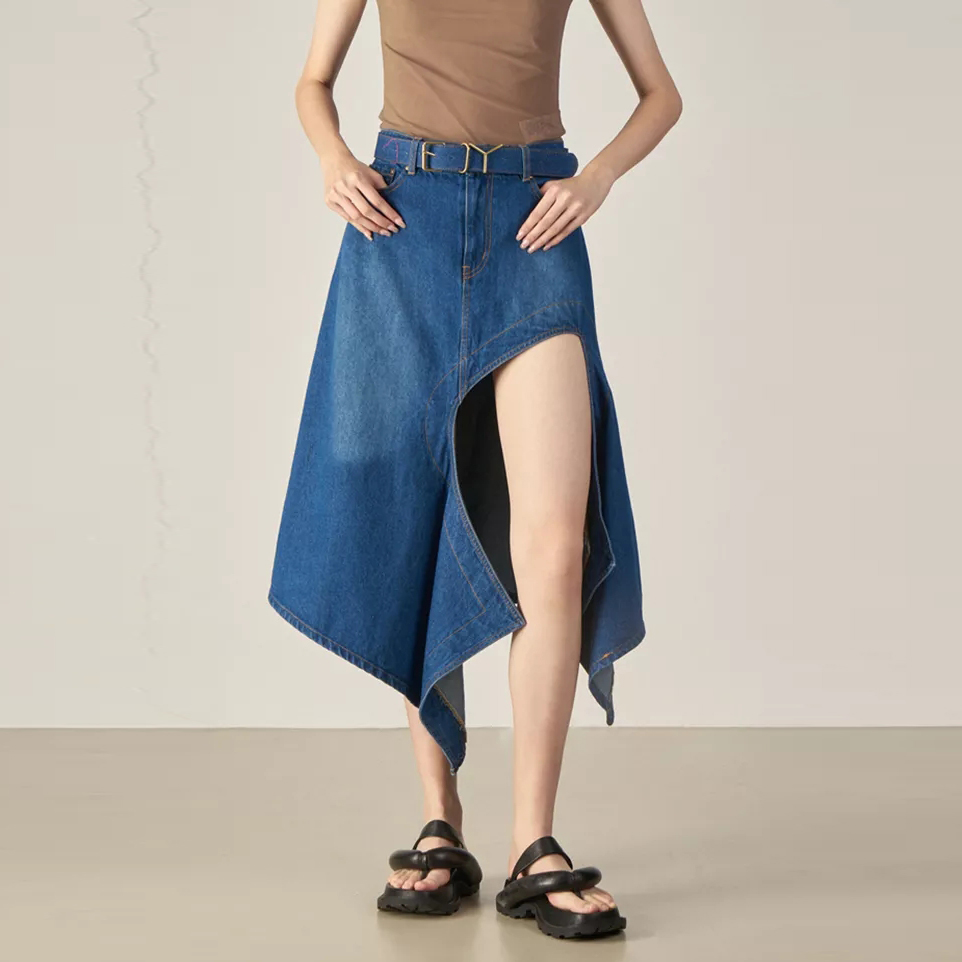 Women High Waist Denim Midi Skirt