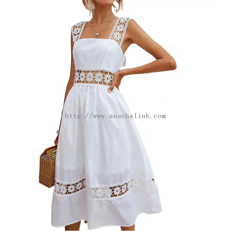 White Summer Flared Eyelet Embroidered Casual Dress
