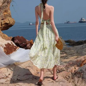 Customized Backless Floral Tencel Printed Beach Dresses