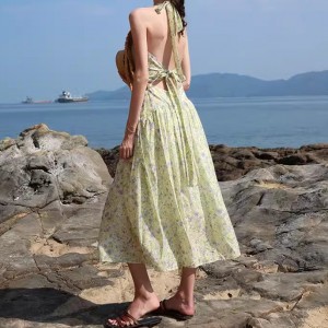 Customized Backless Floral Tencel Printed Beach Dresses