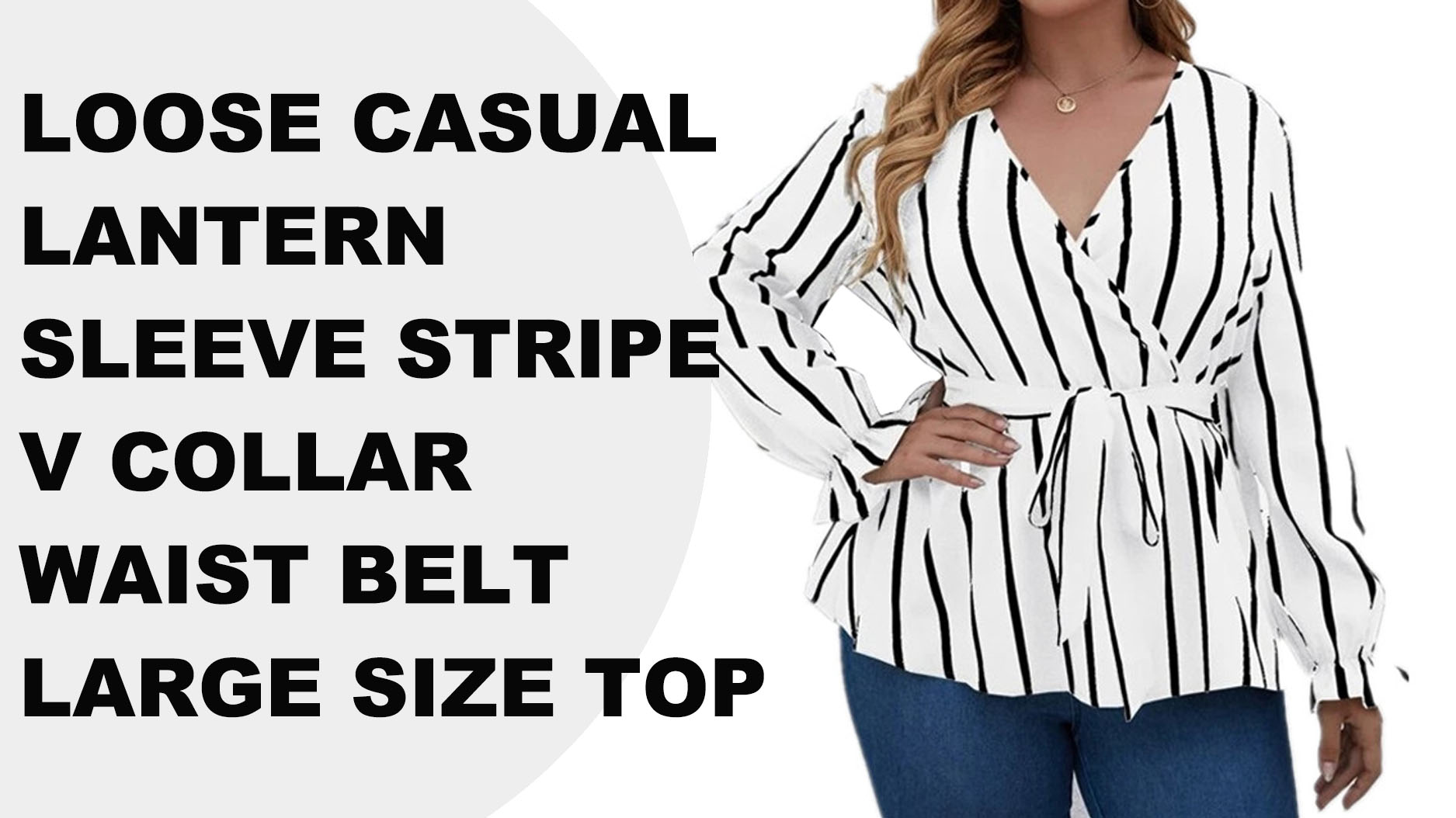 OEM/ODM Loose casual lantern sleeve stripe V collar waist belt large size top for women