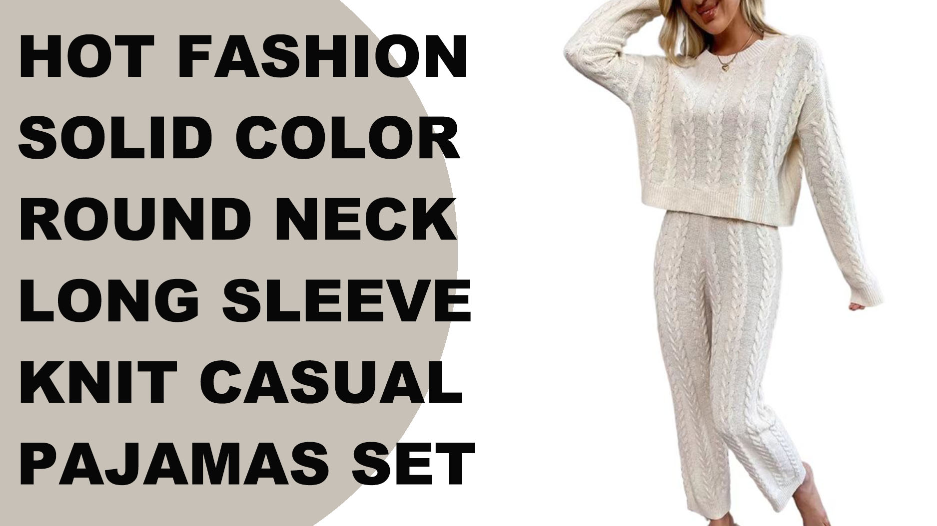Knit Casual Pajamas Set Solid Color Round Neck Long Sleeve