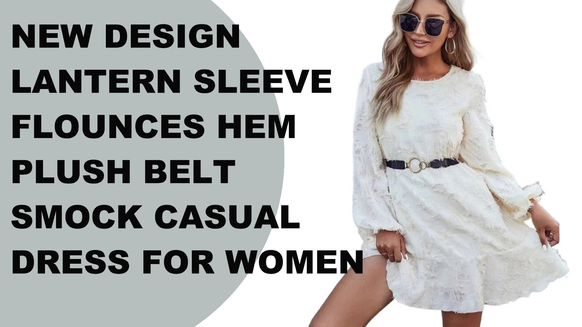 lantern sleeve belt smock casual dress for women