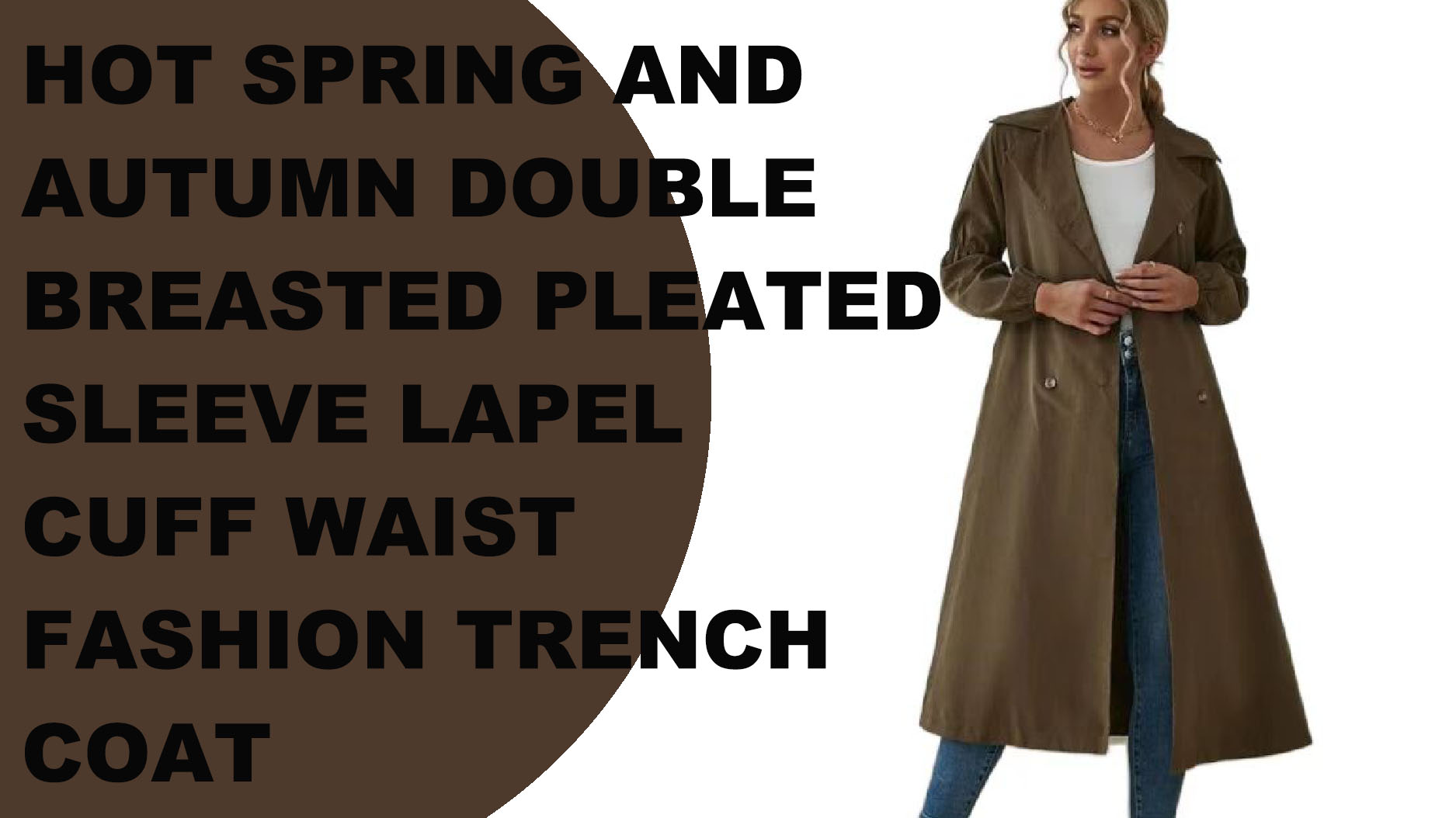 double breasted pleated sleeve lapel trench coat