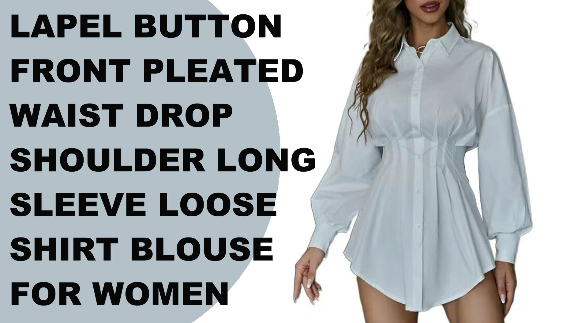 Autumn lapel button front pleated waist drop shoulder long sleeve loose shirt blouse for women