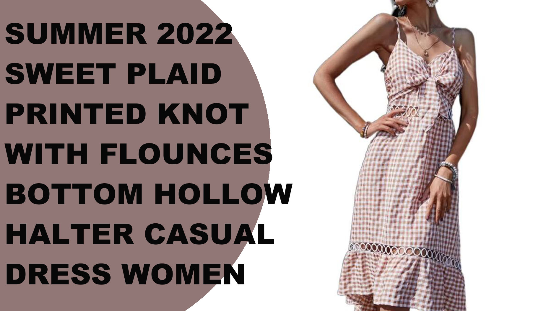 plaid printed knot hollow halter casual dress women