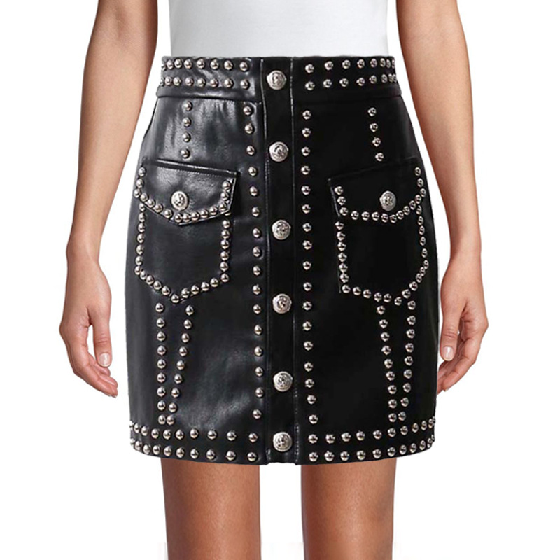 High Quality Skirt Supplier - Women Black Rivet Pu Skirt – Auschalink