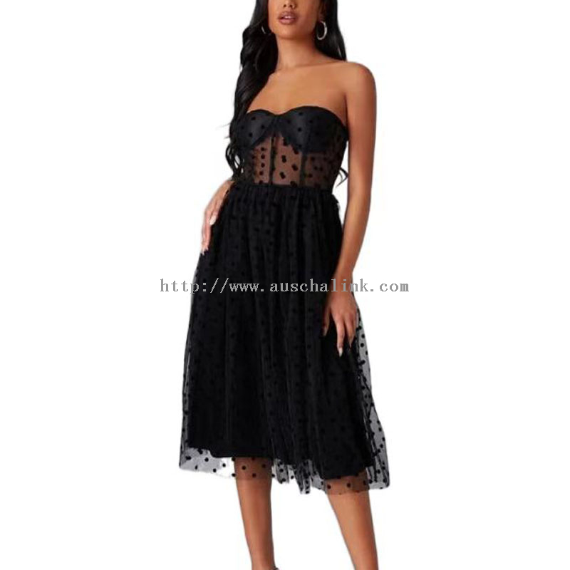 Black Sleeveless Mesh High Waist Evening Dress Women