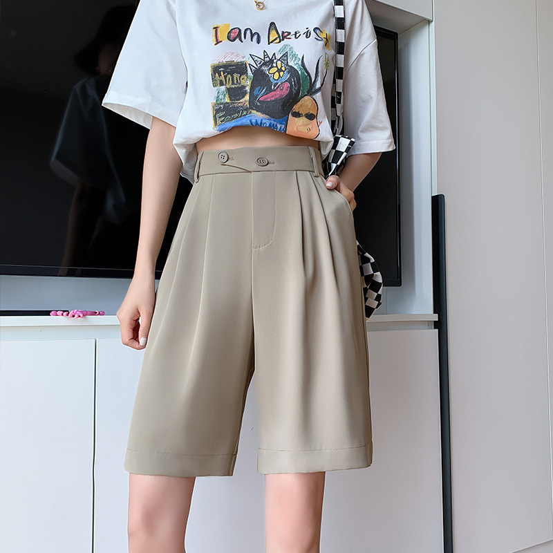 Beige Green High Waisted Casual Shorts