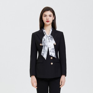 Black Double Breasted Professional Work Blazer Trousers 2 Piece Suit