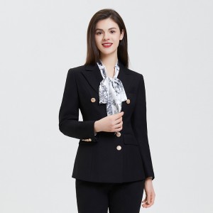 Black Double Breasted Professional Work Blazer Trousers 2 Piece Suit