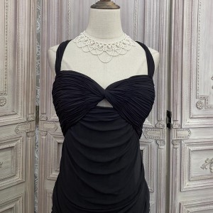Black Elegant Pleated Sexy Custom Hollow Dress