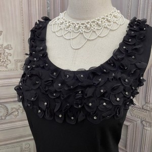 Black Embroidered Flower Vintage Dress