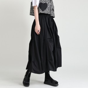 Black Loose High Waist Cotton Midi Skirt