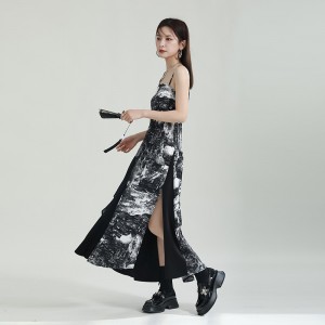 Black Patchwork Irregular Print Camisole Dress