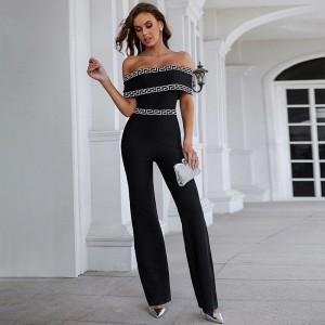 Black Printed Embroidered One Piece Jumpsuit