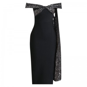 Black Sexy Beaded One Shoulder Evening Party Dress