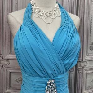 Blue Chiffon Necklace Long Lace Dress Manufacturer