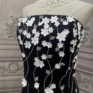 Custom Black Mesh Cubic Flower Evening Dress Factory