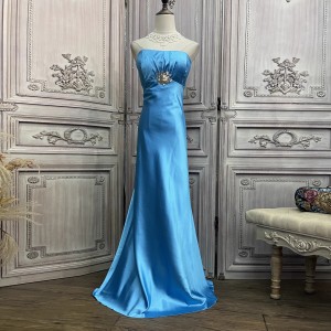 Custom Blue Satin Elegant Evening Party Dress Factory