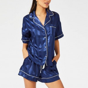 Custom Blue Stripe Satin Stripe Pyjama Set Factory
