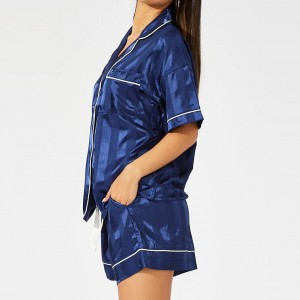 Custom Blue Stripe Satin Stripe Pyjama Set Factory
