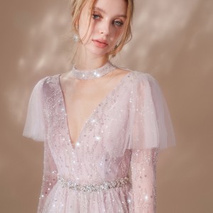 Romantic Amethyst Embroidered Beaded Dress