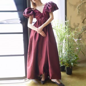 Custom Fabric Burgundy Elegant Dress Manufacturer