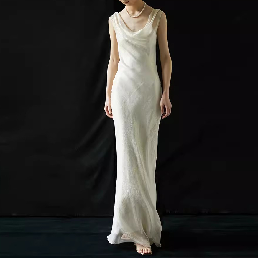Custom Gold Silk Long Halter Dresses Women Manufacturer