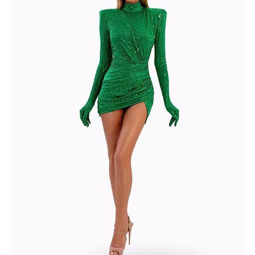 Custom Green Sequin Velvet Party Dresses Factory