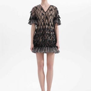 Custom Handmade Feather Short-Sleeve Dress