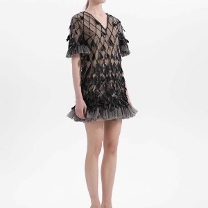 Custom Handmade Feather Short-Sleeve Dress