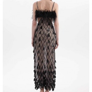Custom Handmade Feather and Sequined Strapless Dress