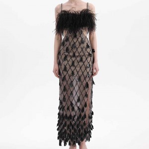 Custom Handmade Feather and Sequined Strapless ...
